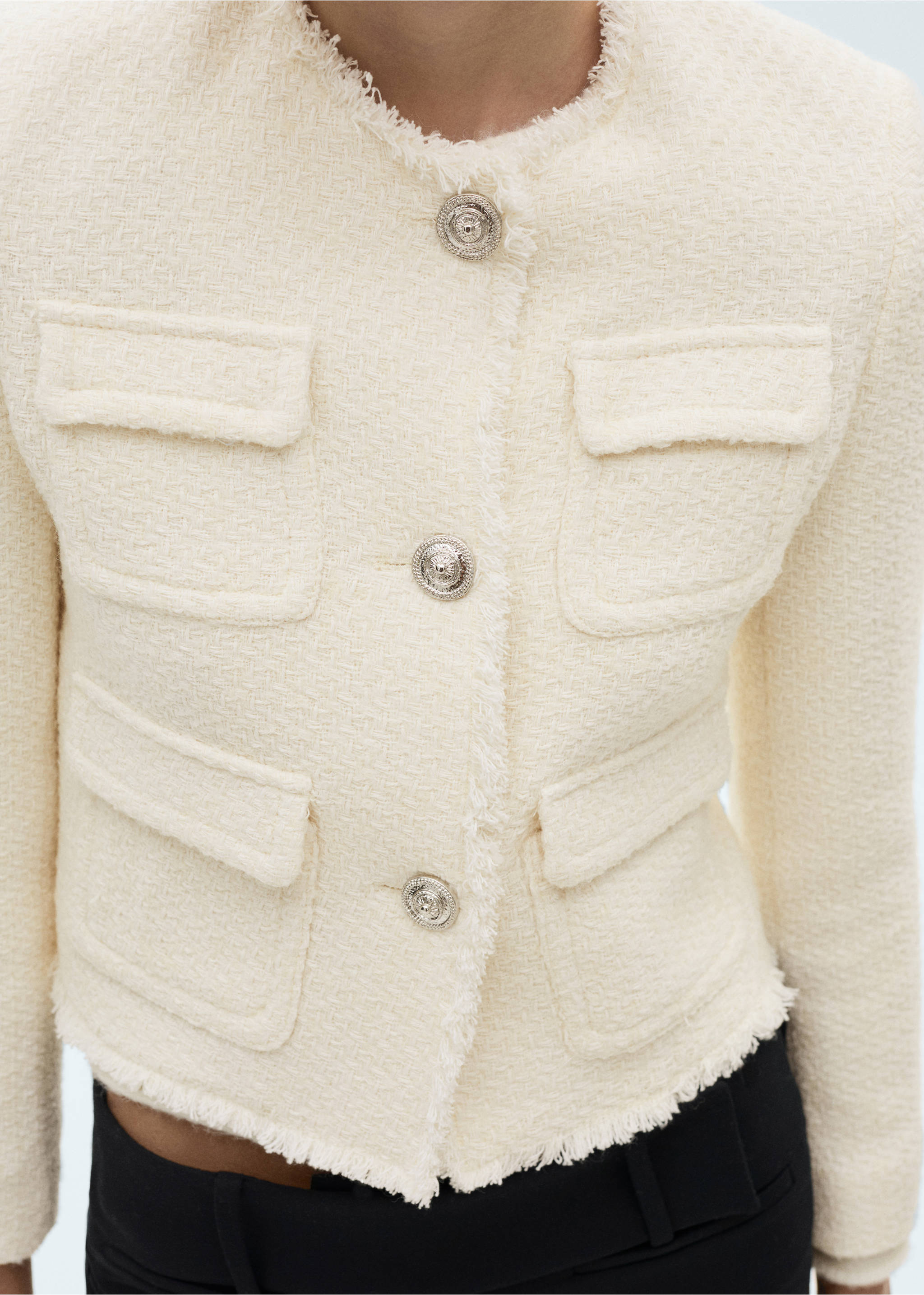 Chaqueta tweed bolsillos - Detalle del artículo 3, Crudo. Ref: 77074067-00.