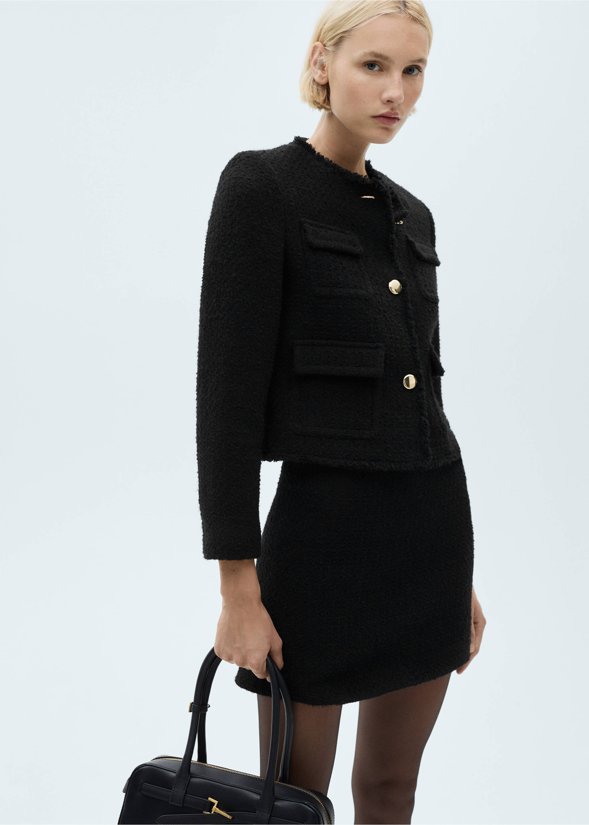 Pocket tweed jacket - Medium plane, Black. Ref: 77074067-00.