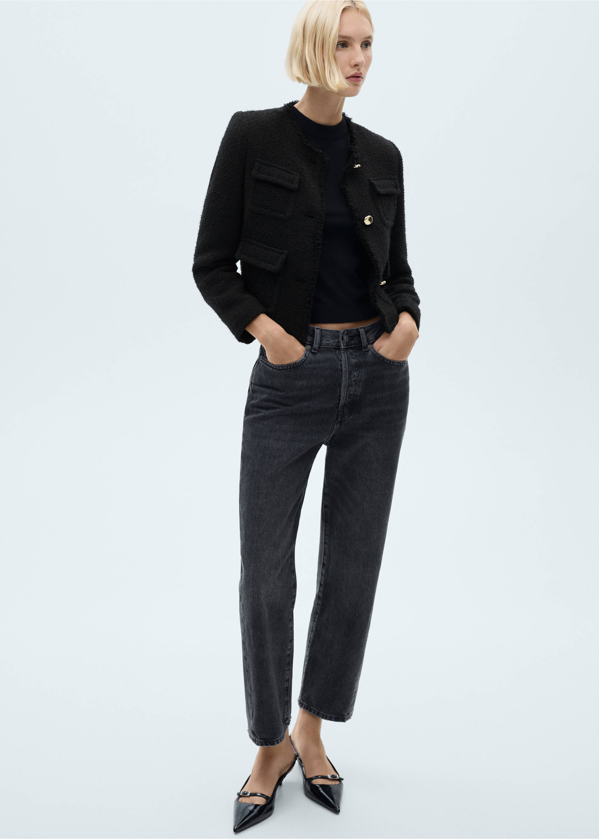 Pocket tweed jacket - Details of the article 3, Black. Ref: 77074067-00.
