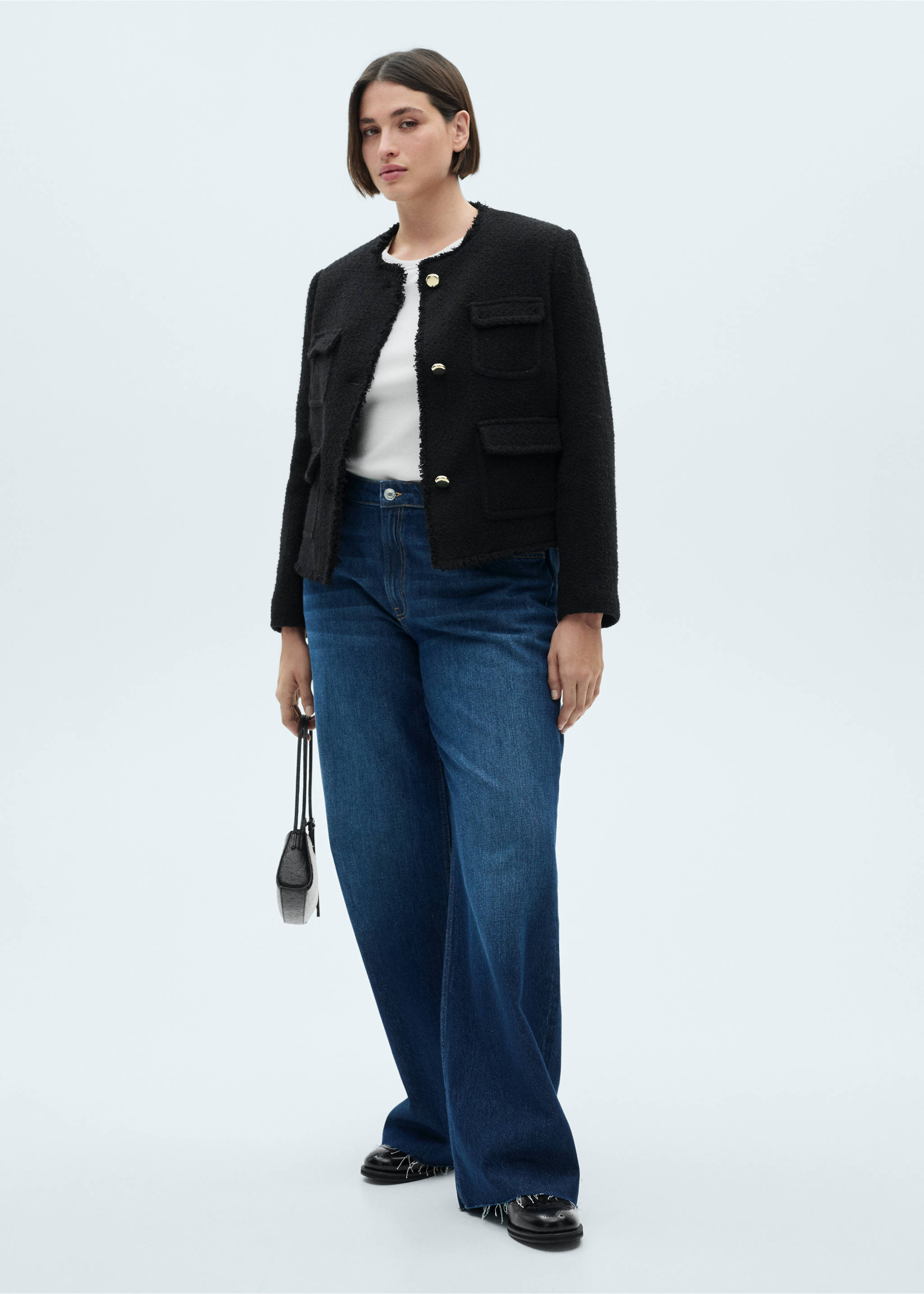 Pocket tweed jacket - Details of the article 6, Black. Ref: 77074067-00.
