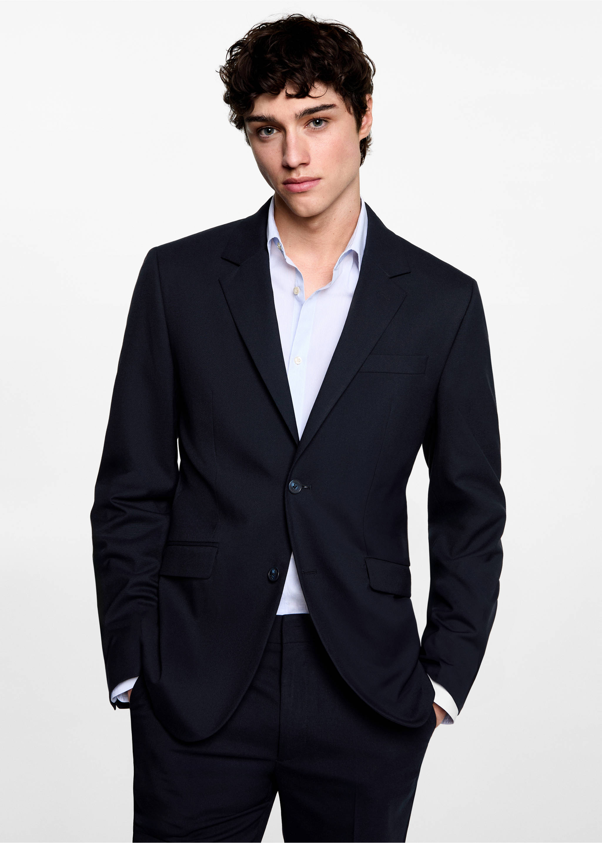 Americana traje slim fit - Plano medio, Azul marino oscuro. Ref: 77074436-00.