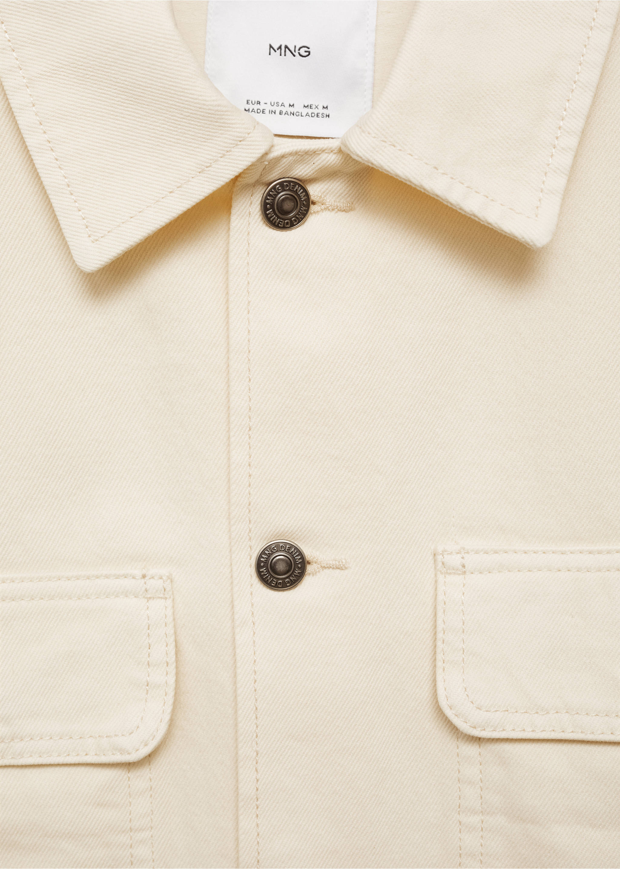 Denim overshirt pockets - Details of the article 8, Ecru. Ref: 77074439-00.