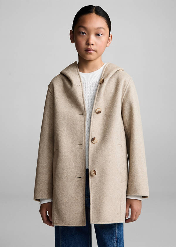 Hooded button coat — Beige