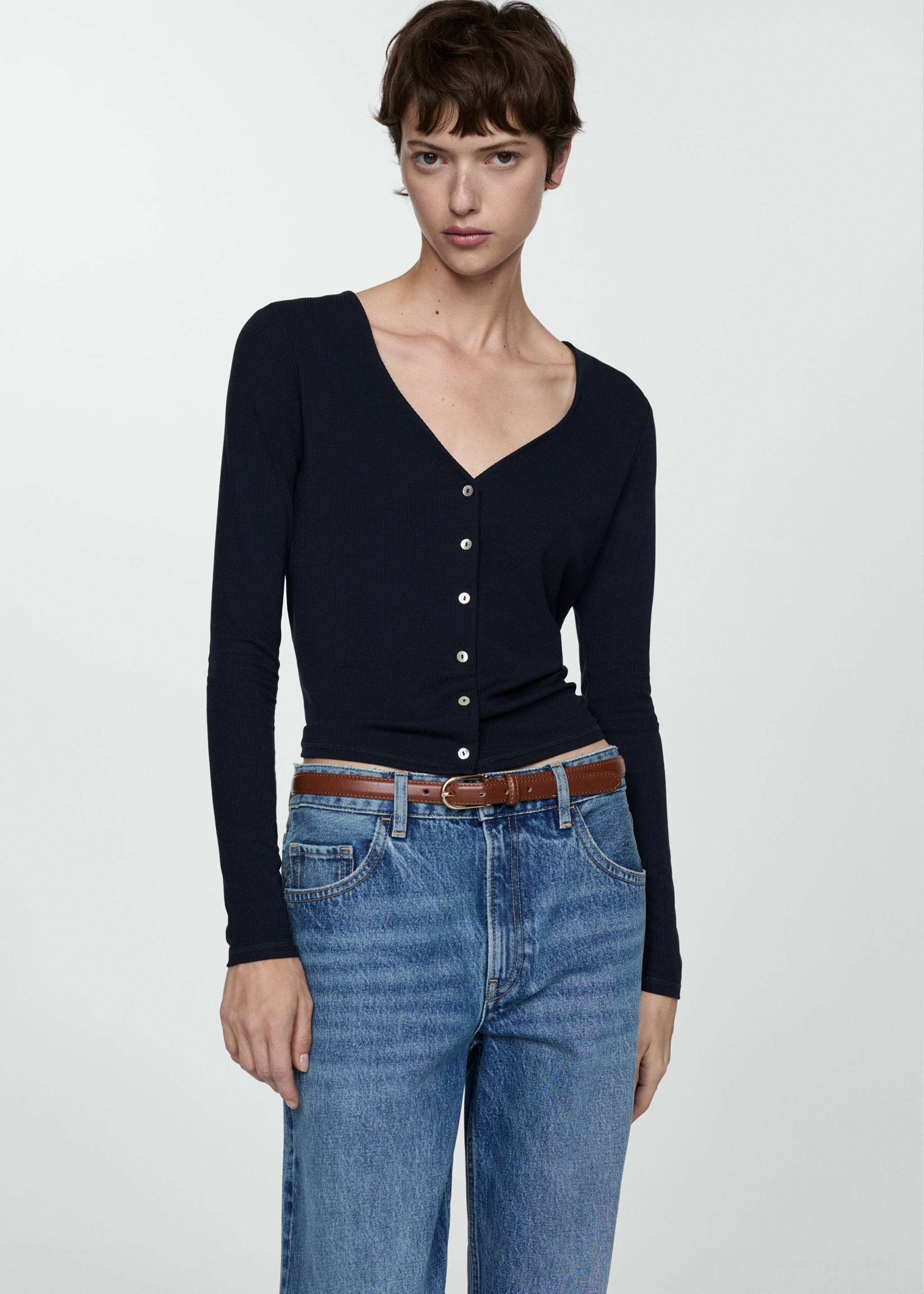 Buttoned lyocell t-shirt - Medium plane