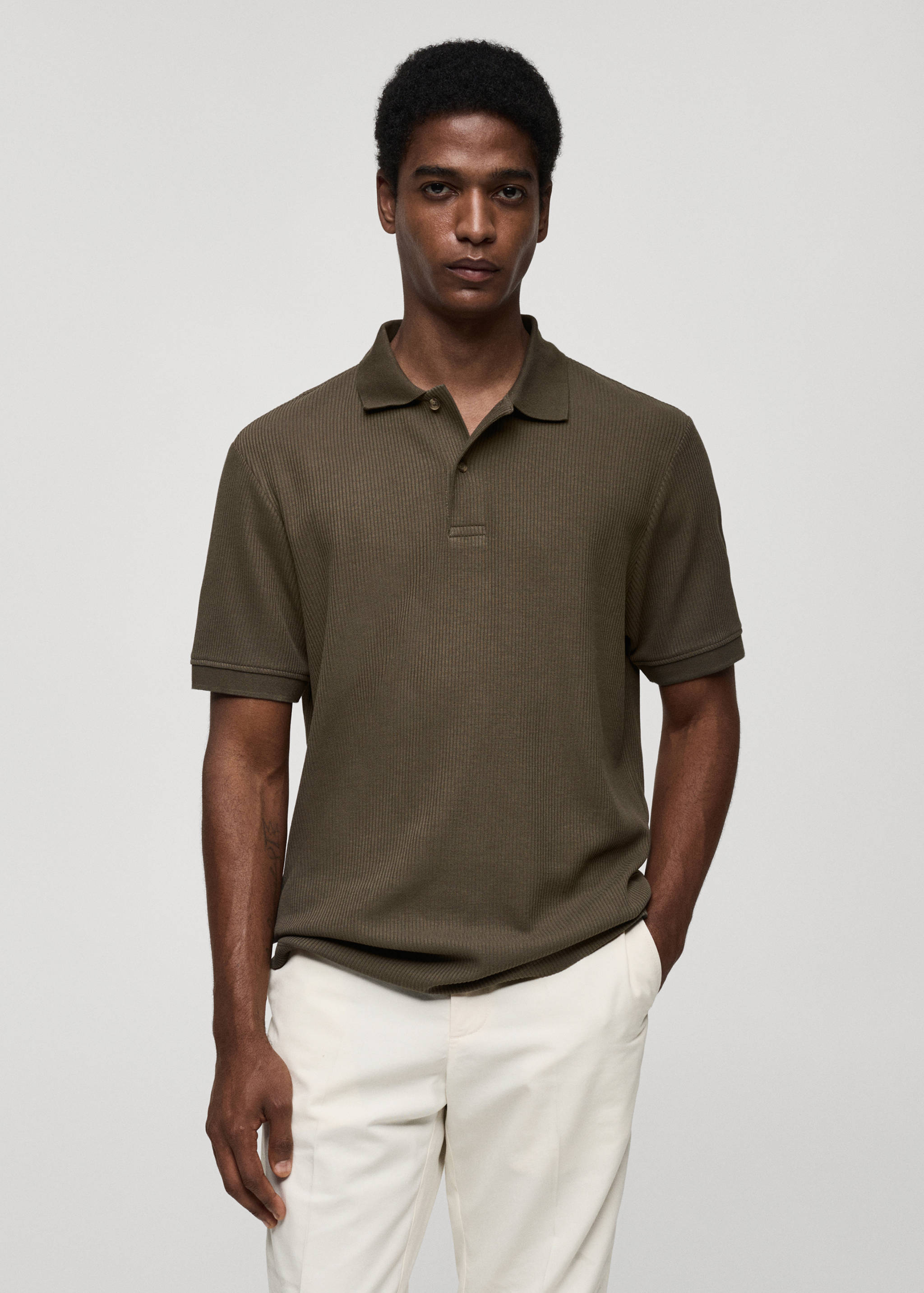 Ribbed cotton knitted polo shirt - Medium plane