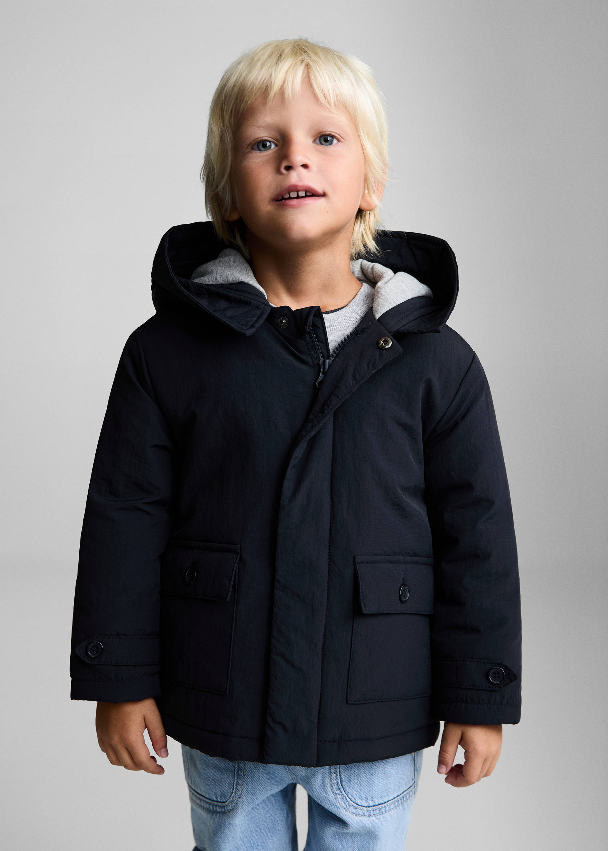 Pockets hooded coat - Medium plane