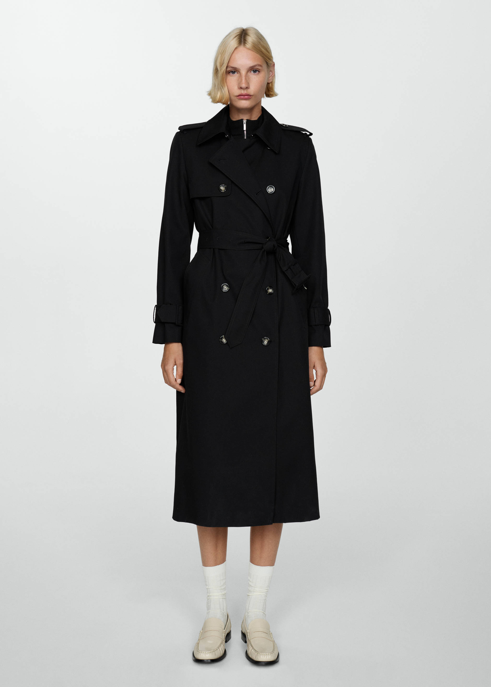Double-breasted cotton trench coat - General plane