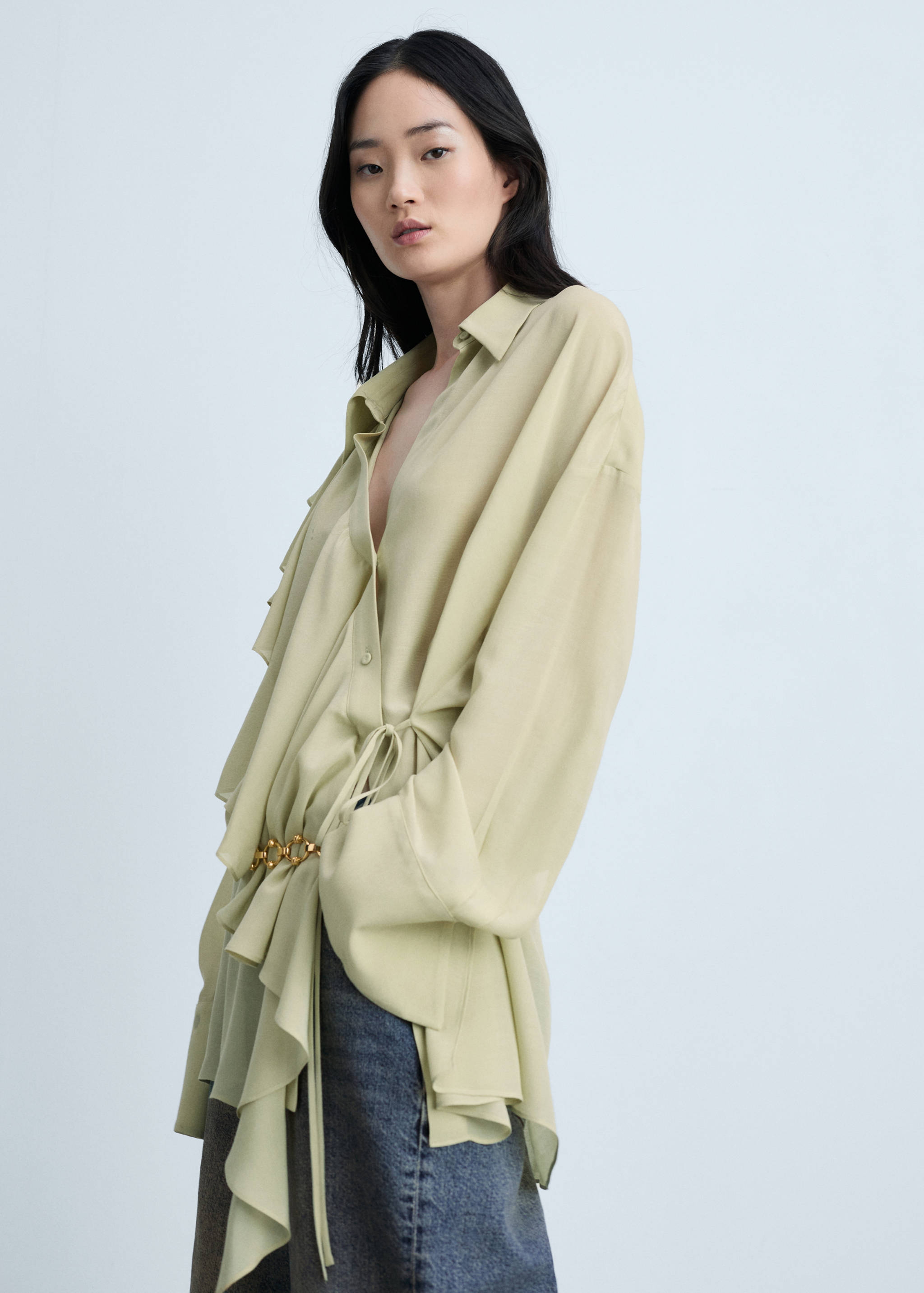 Shirt with ruffles and crossover fastening - Medium plane