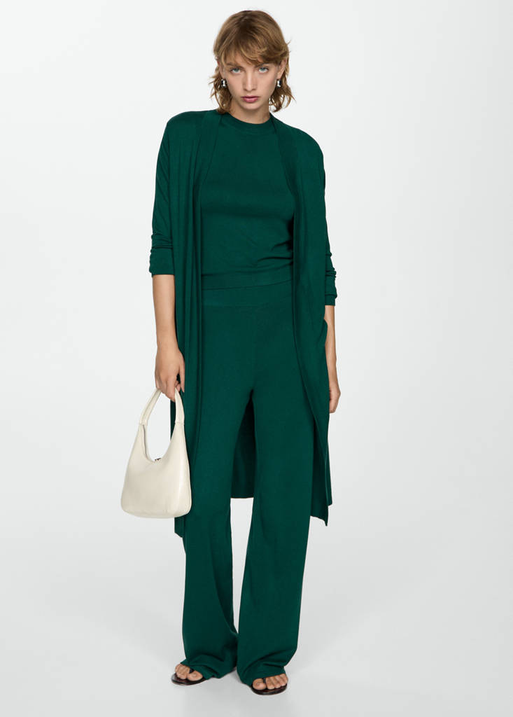 Fine knit long cardigan — Dark Green
