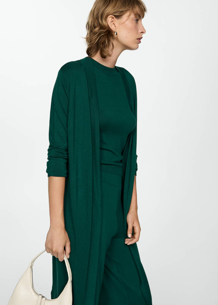 Fine knit long cardigan — Dark Green