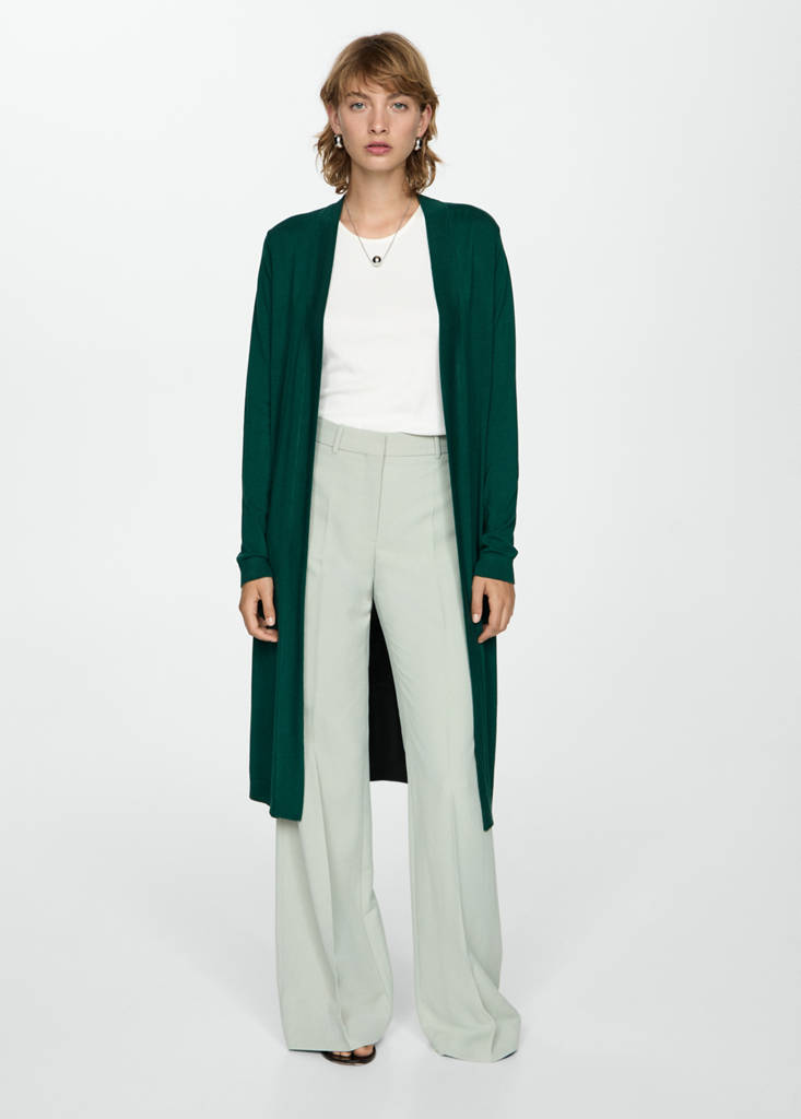 Fine knit long cardigan — Dark Green