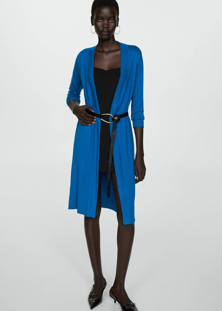 Fine knit long cardigan — Vibrant blue