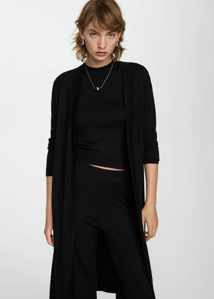 Fine knit long cardigan — Black