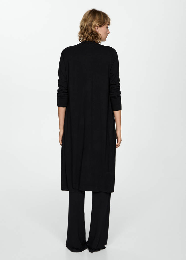 Fine knit long cardigan — Black