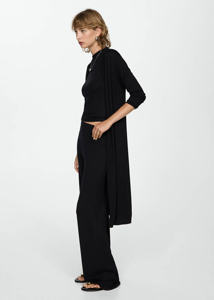 Fine knit long cardigan — Black