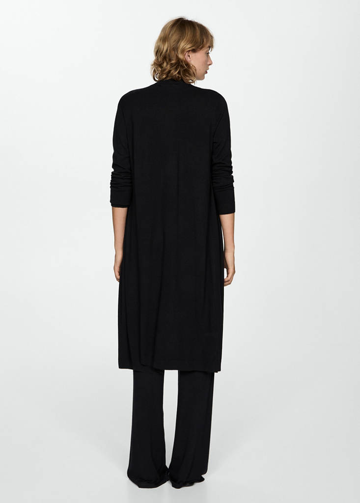 Fine knit long cardigan — Black