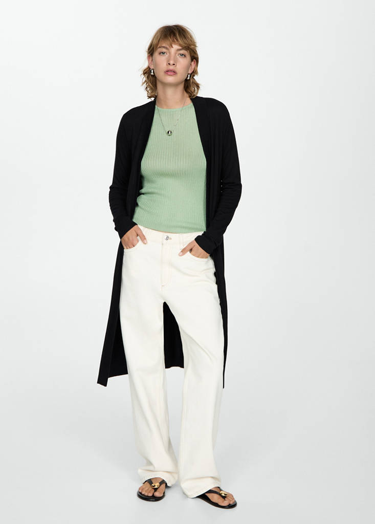 Fine knit long cardigan — Black