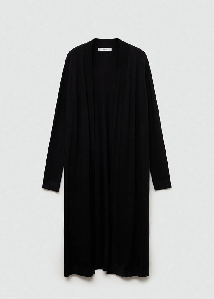 Fine knit long cardigan — Black