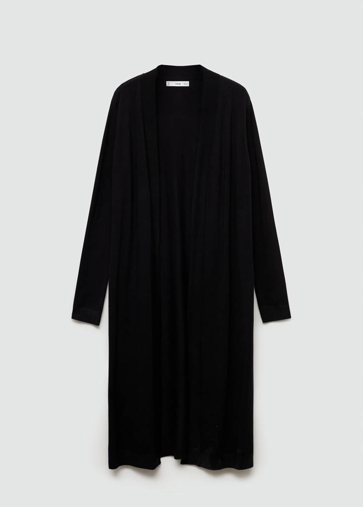 Fine knit long cardigan — Black