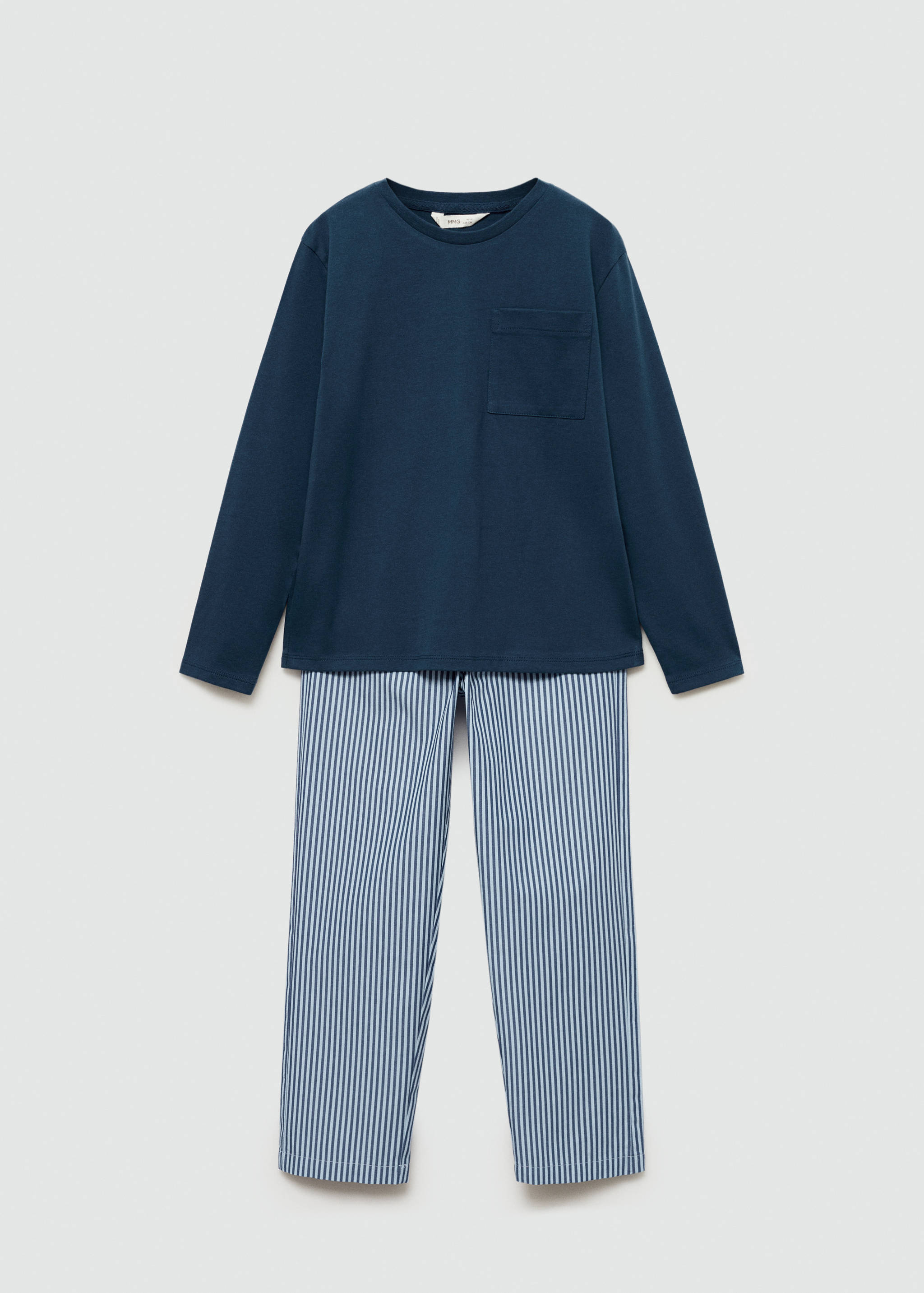 条纹棉质长款睡衣 - null