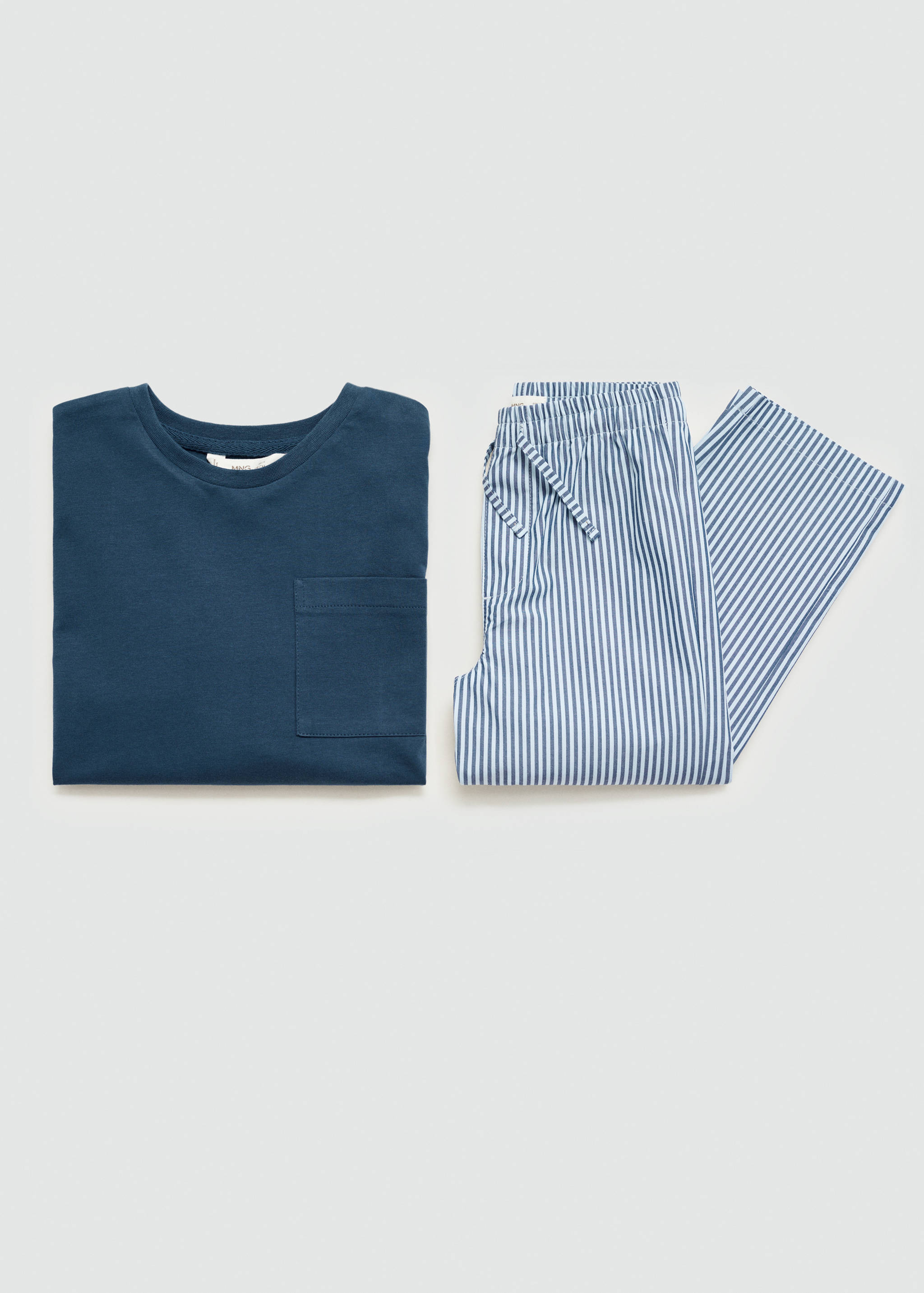 条纹棉质长款睡衣 - null