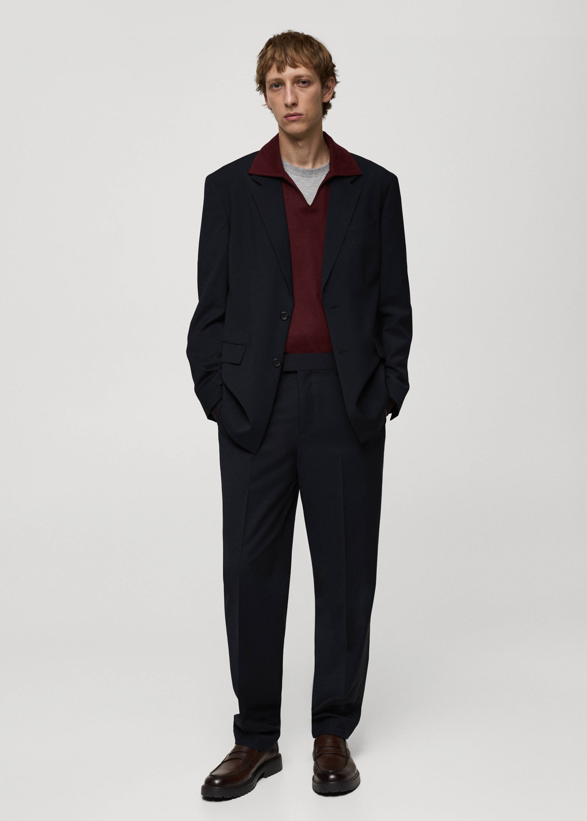 Regular-fit wool-blend suit trousers - General plane