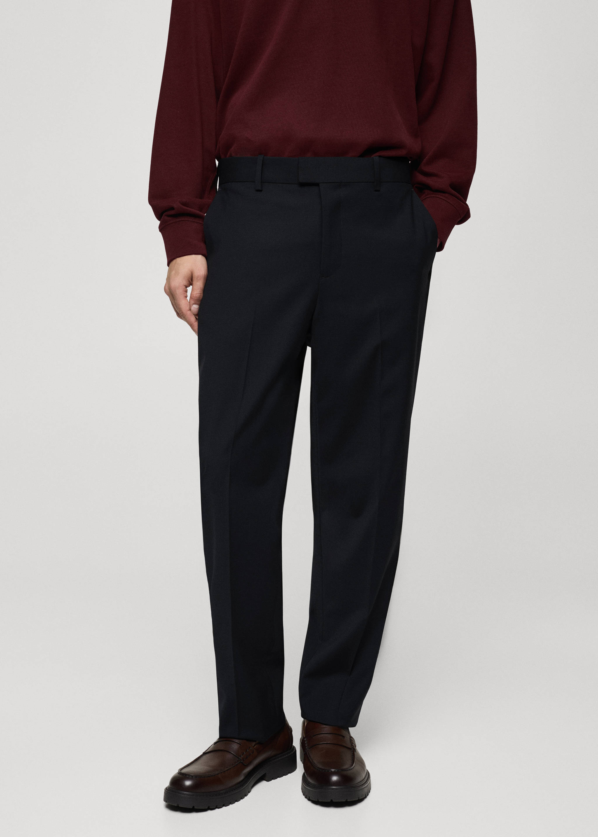 Regular-fit wool-blend suit trousers - Medium plane