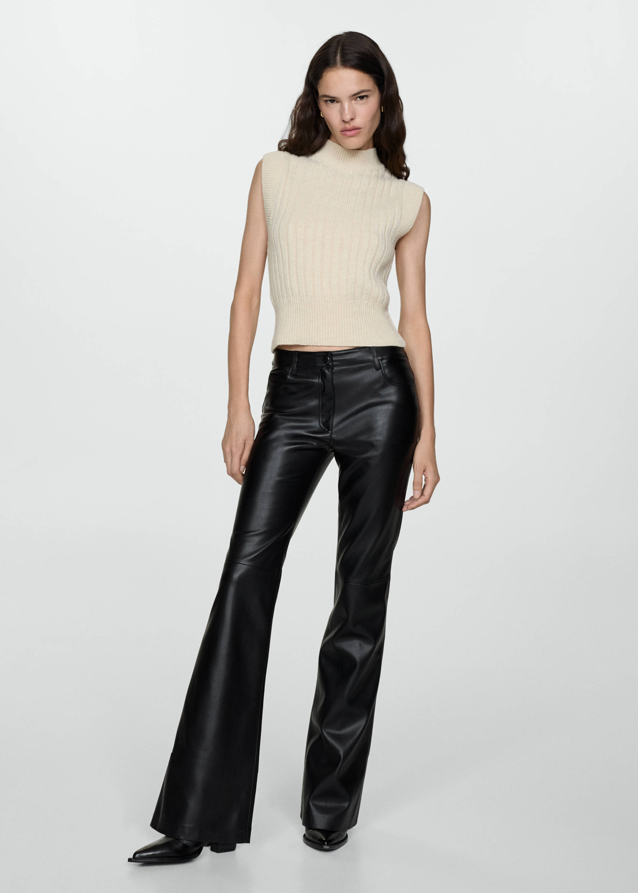 Faux-leather flared trousers - General plane