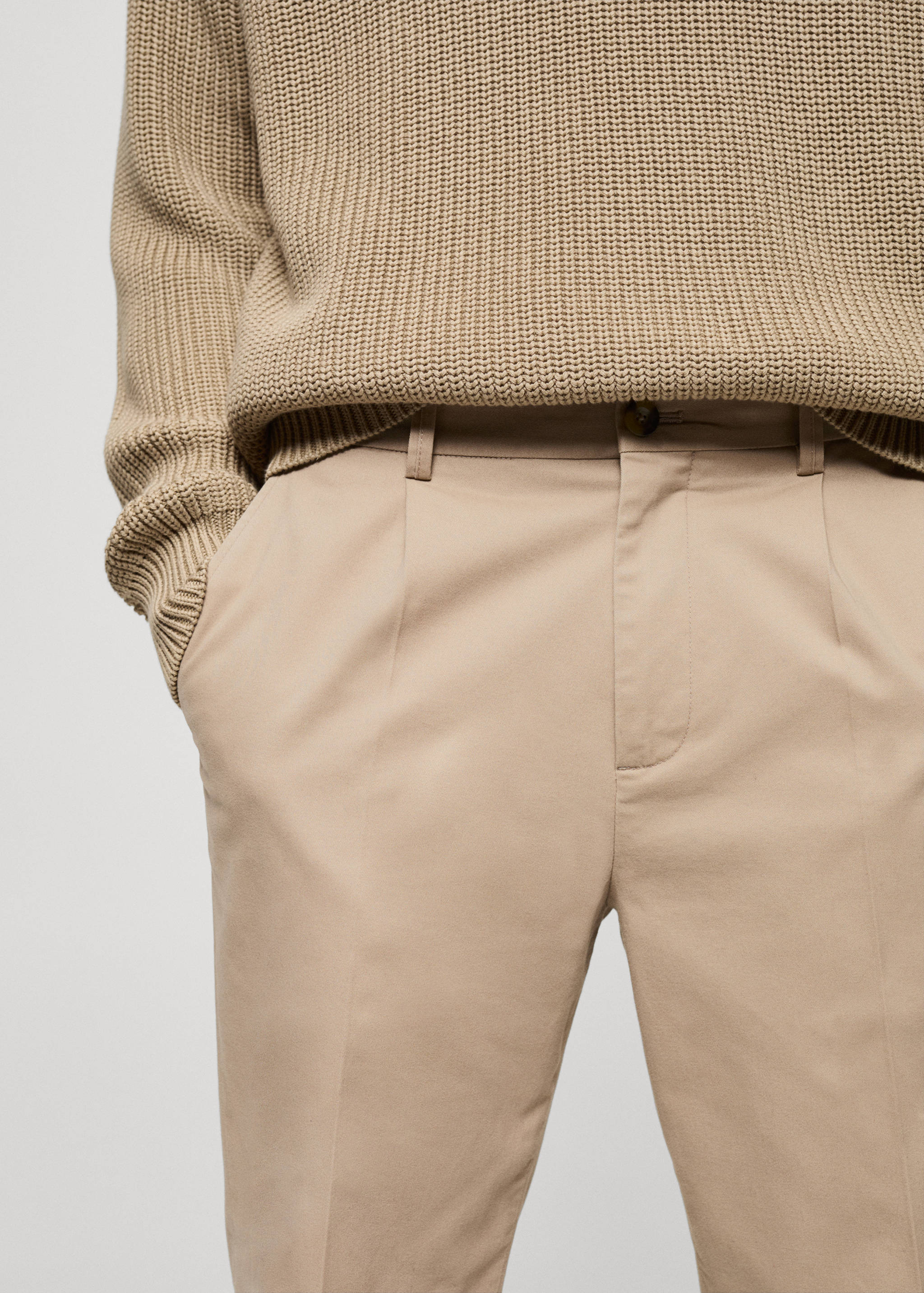 Regular fit pleated cotton trousers - Details of the article 1