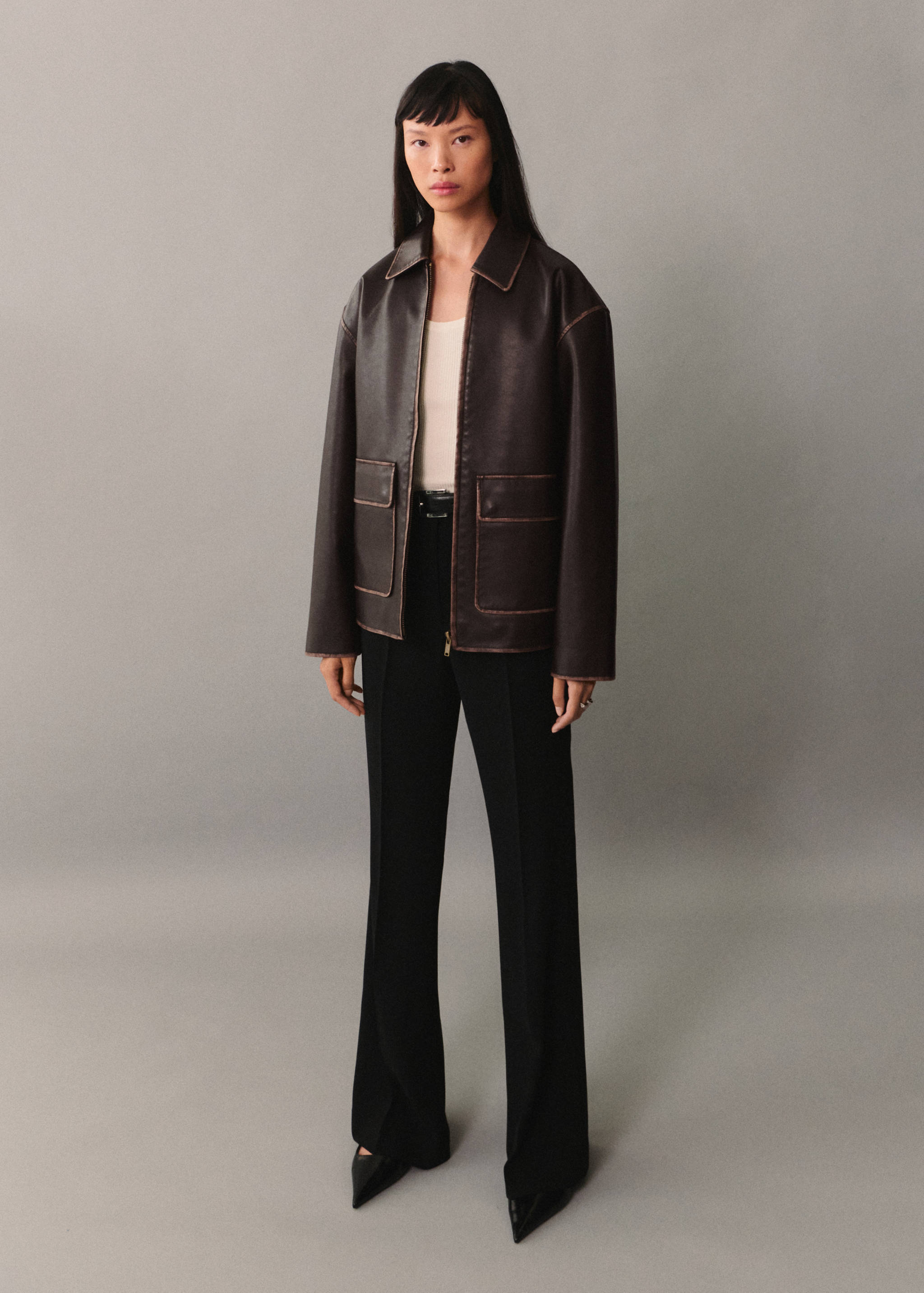 Faux-leather jacket with contrast stitching - General plane