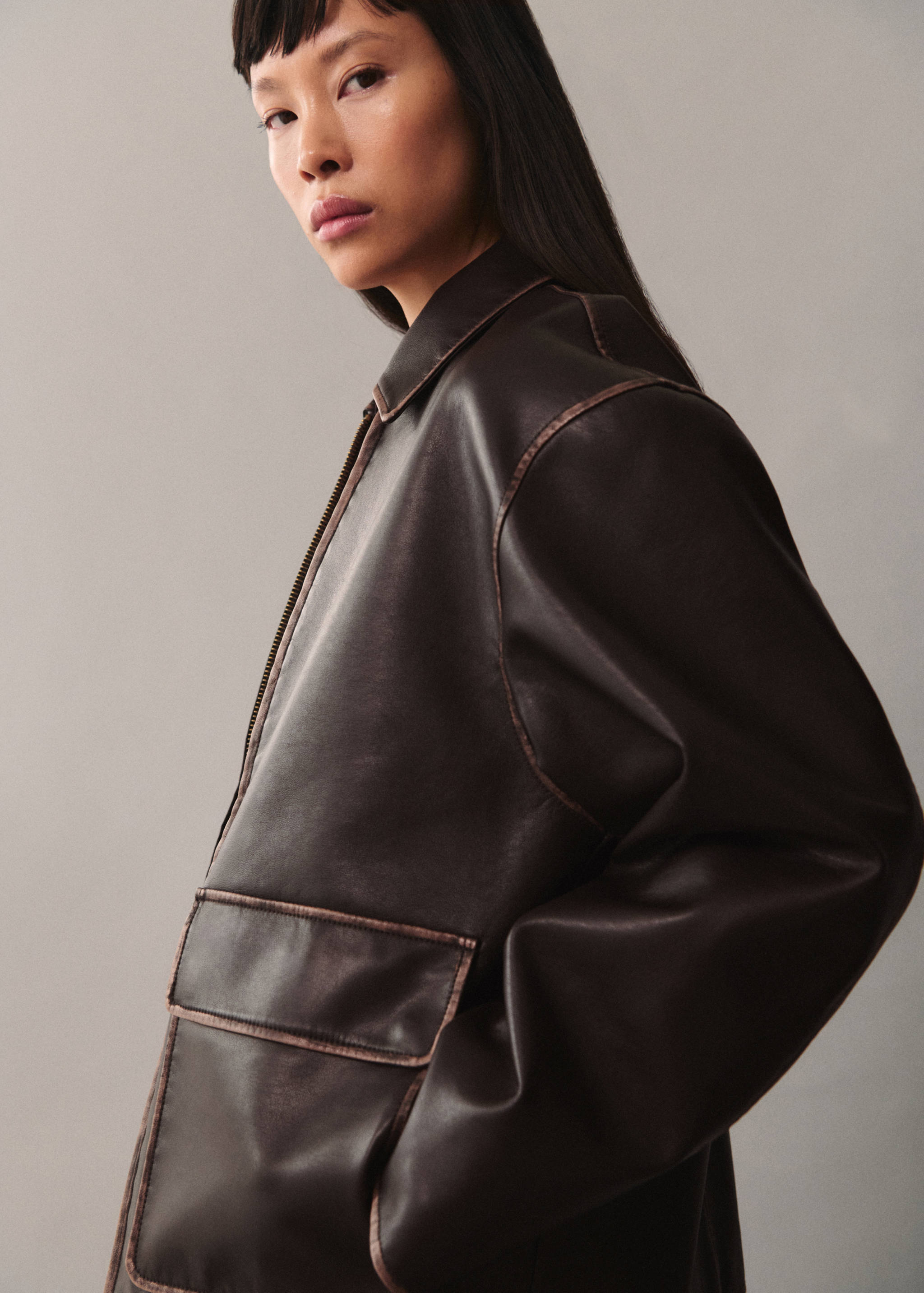 Faux-leather jacket with contrast stitching - Medium plane