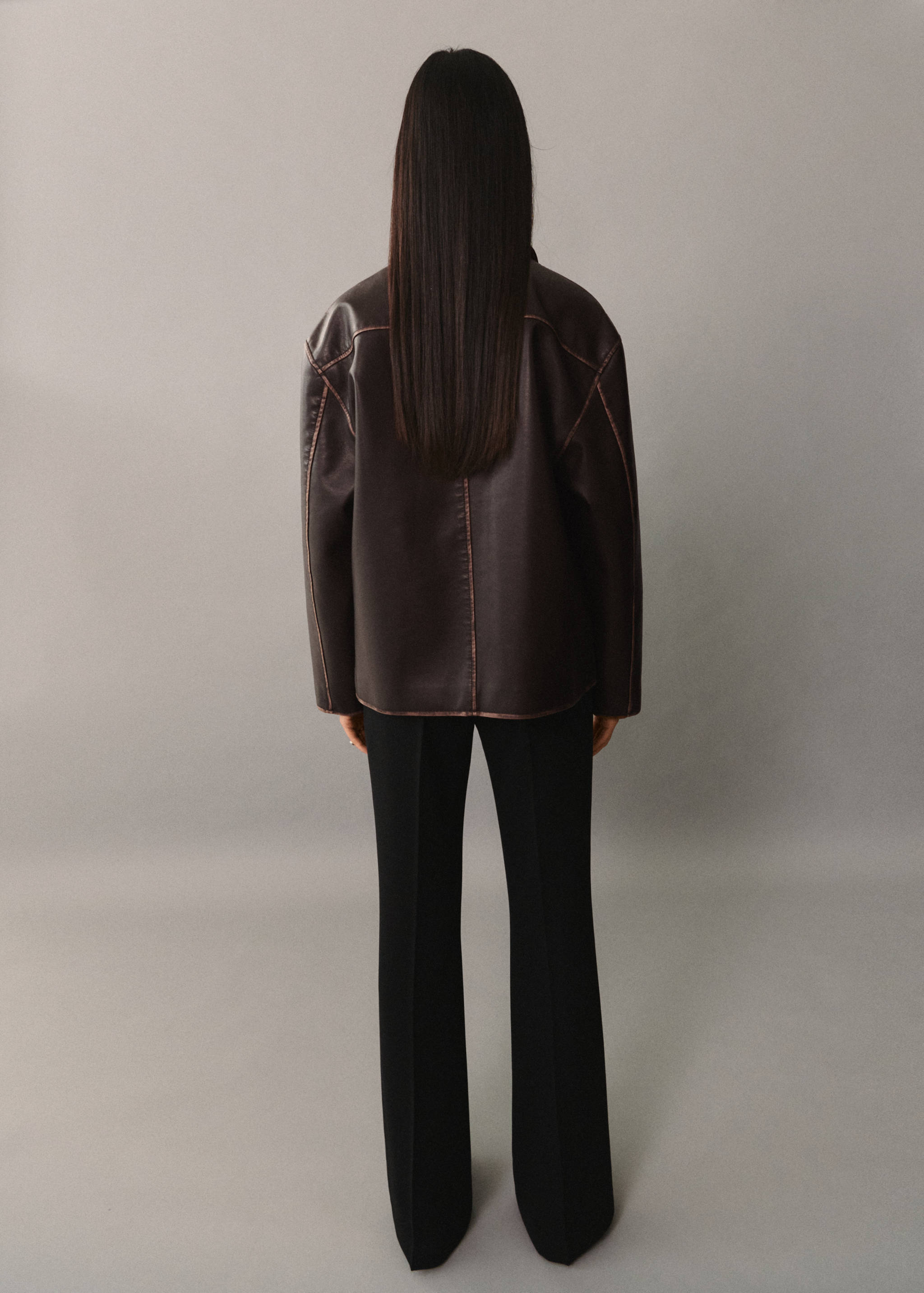 Faux-leather jacket with contrast stitching - Reverse of the article