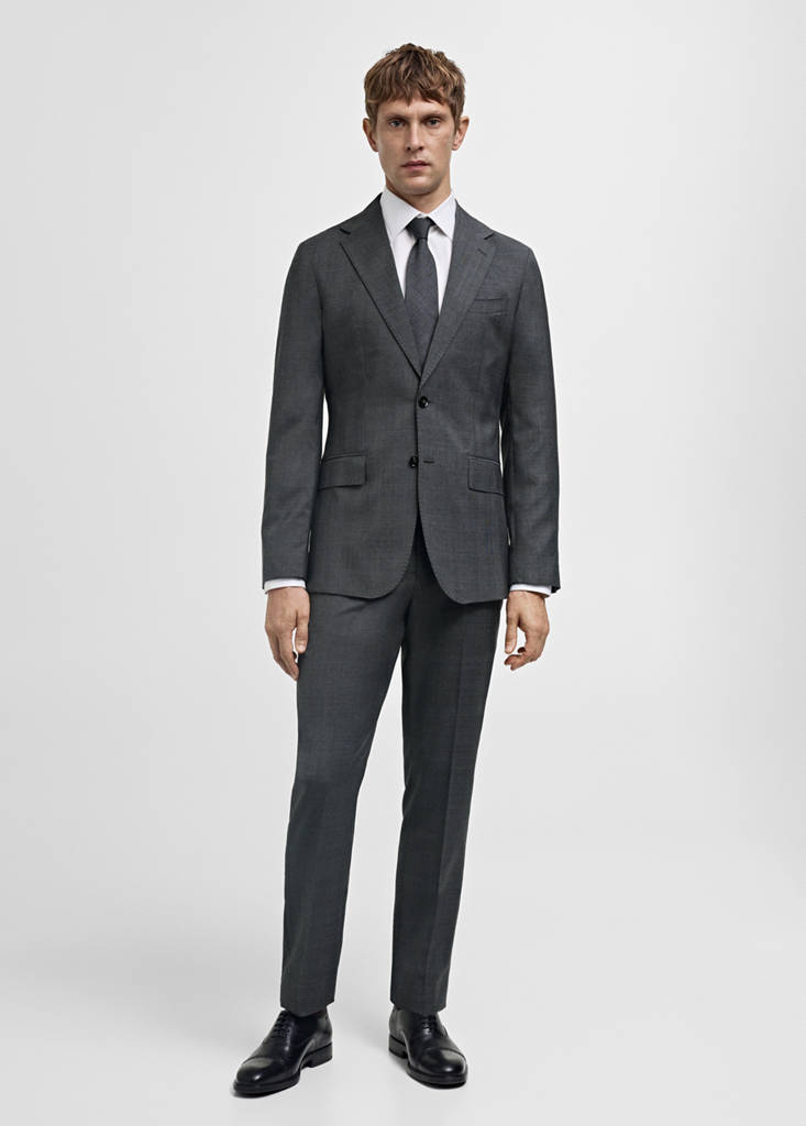 Venecia 100% virgin wool Prince of Wales check suit jacket — Grey