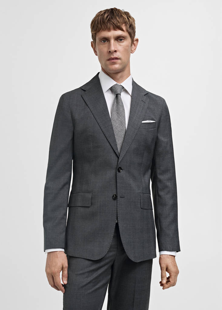 Venecia 100% virgin wool Prince of Wales check suit jacket — Grey