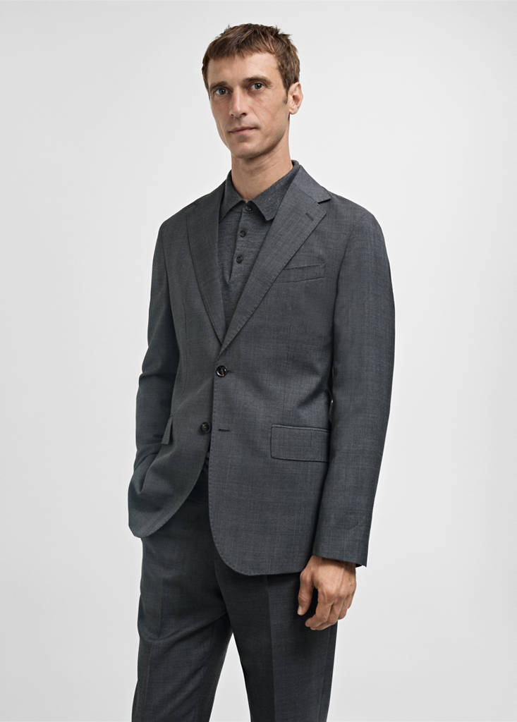 Venecia 100% virgin wool Prince of Wales check suit jacket — Grey