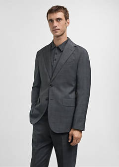 Venecia 100% virgin wool Prince of Wales check suit jacket — Grey 14