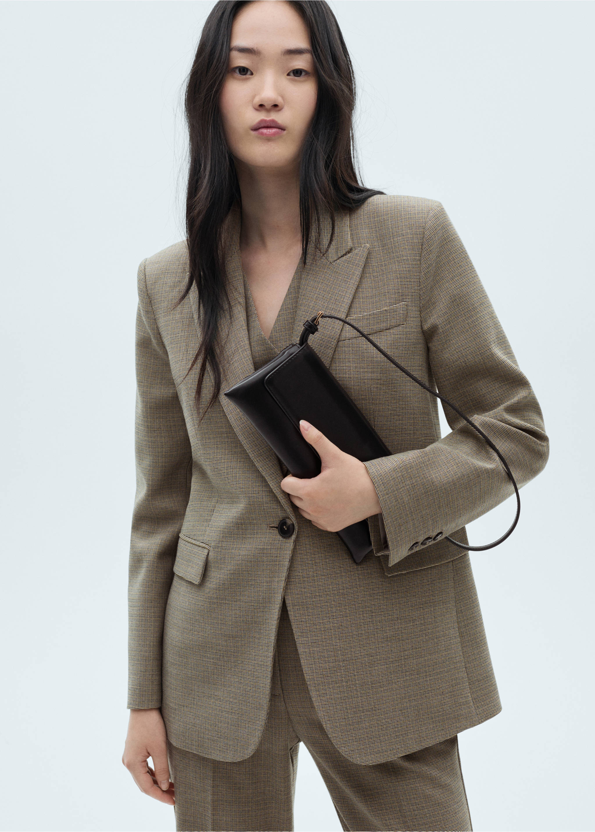 Blazer traje micro pata de gallo - Plano medio, Khaki. Ref: 77076724-00.