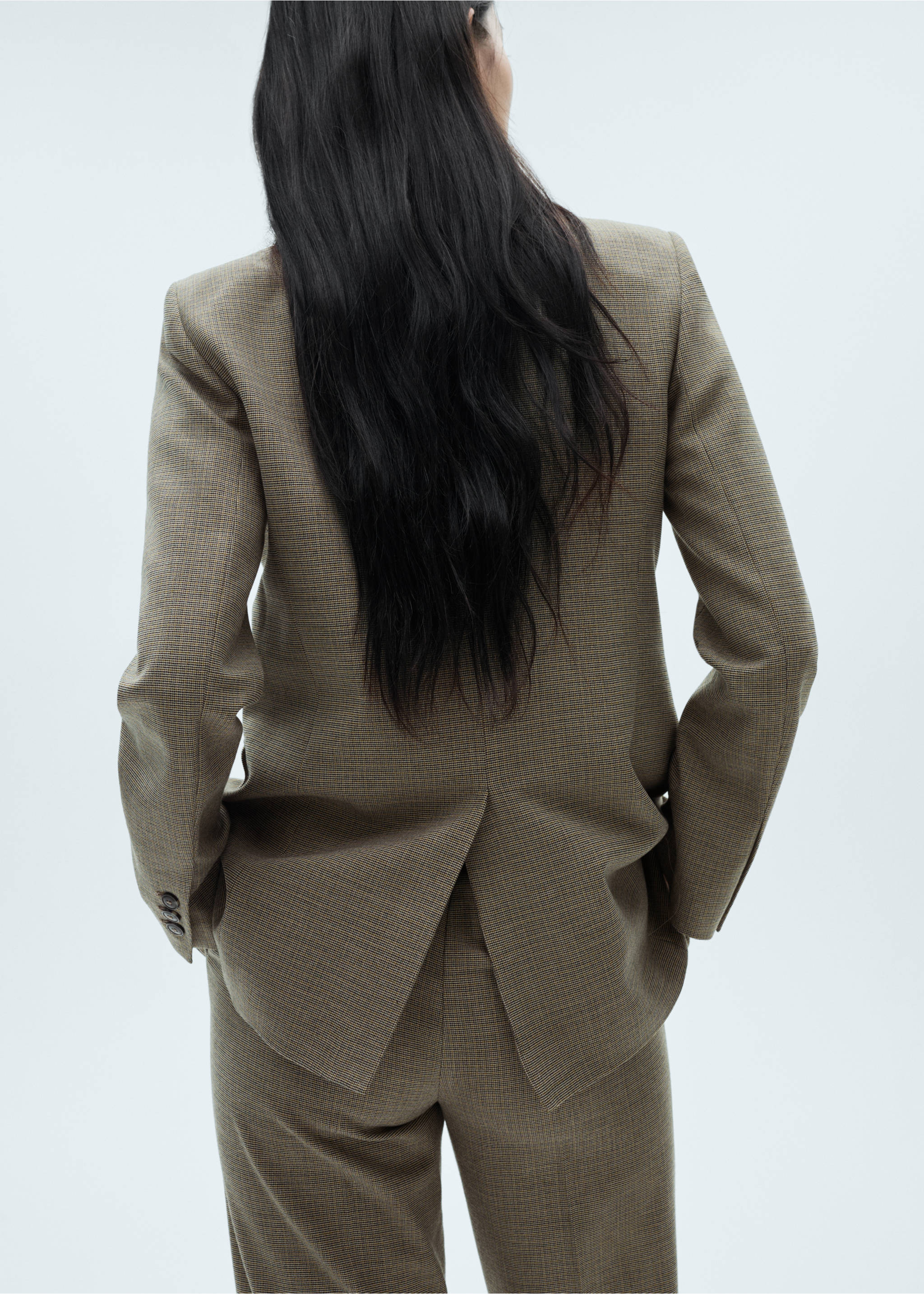 Blazer traje micro pata de gallo - Reverso del artículo, Khaki. Ref: 77076724-00.