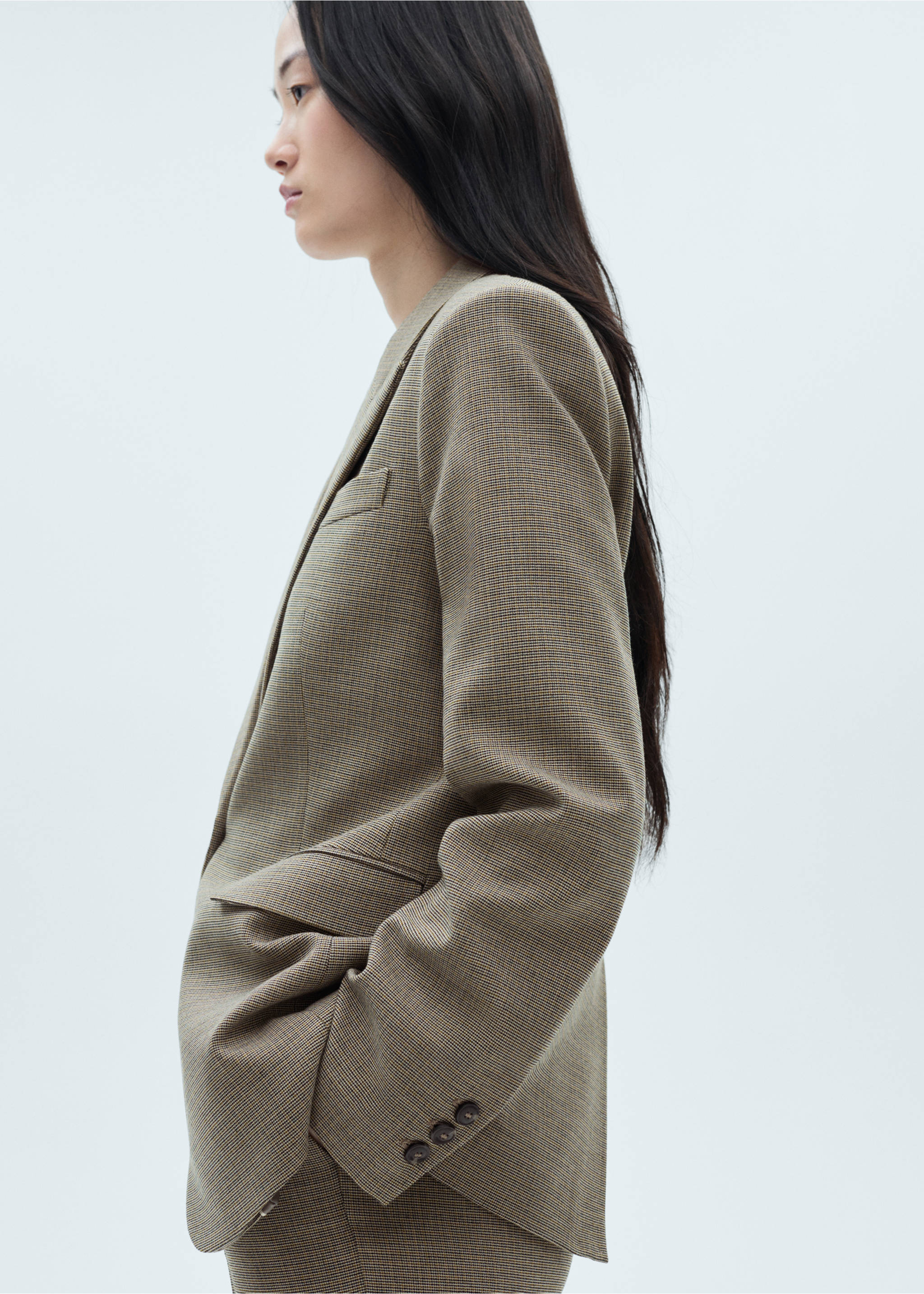 Blazer traje micro pata de gallo - Detalle del artículo 2, Khaki. Ref: 77076724-00.