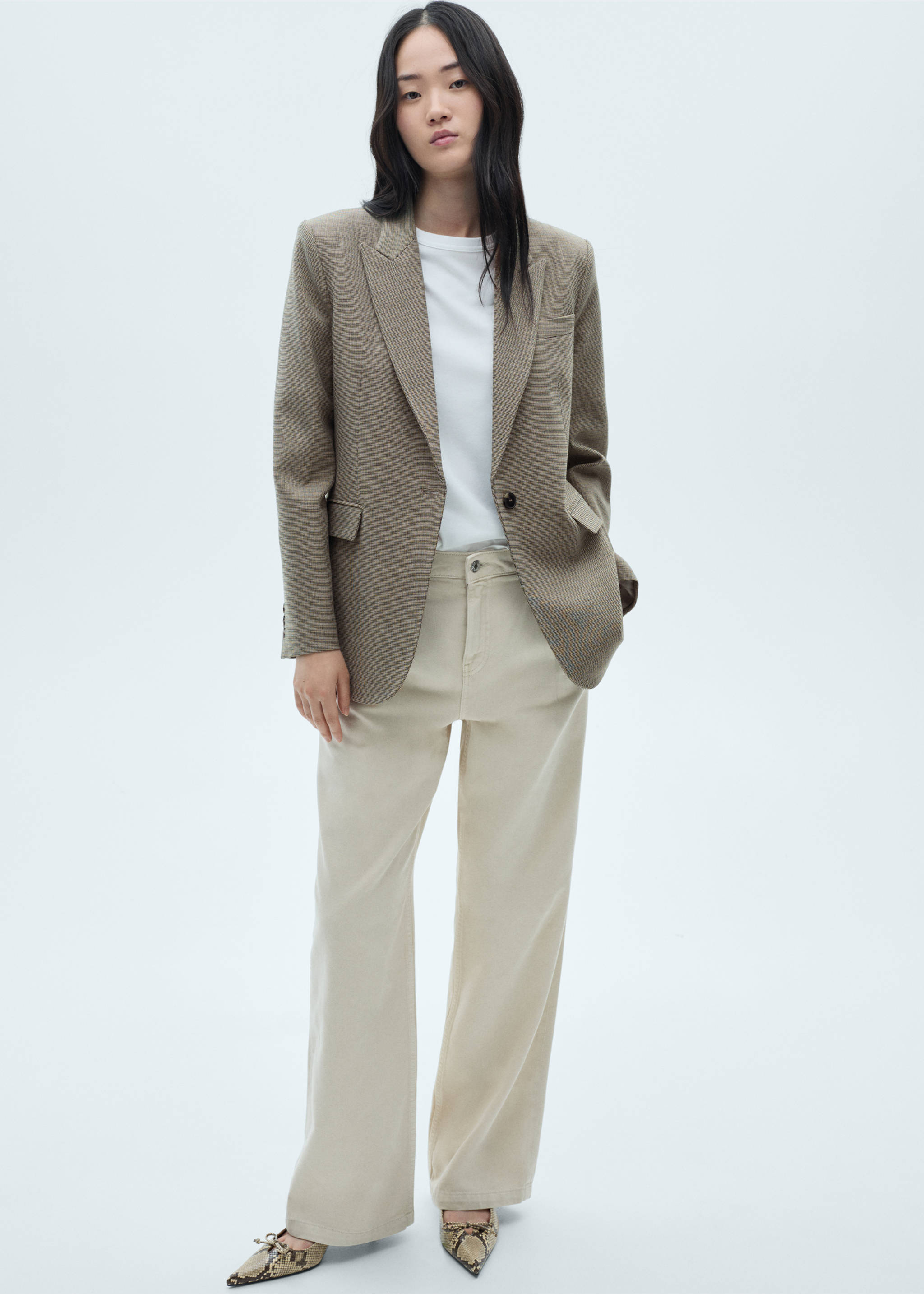 Blazer traje micro pata de gallo - Detalle del artículo 7, Khaki. Ref: 77076724-00.
