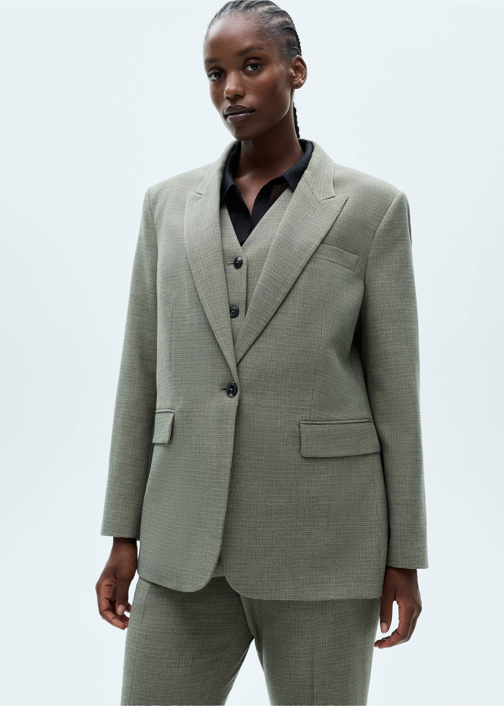 Blazer traje micro pata de gallo - Detalle del artículo 5, Khaki. Ref: 77076724-00.