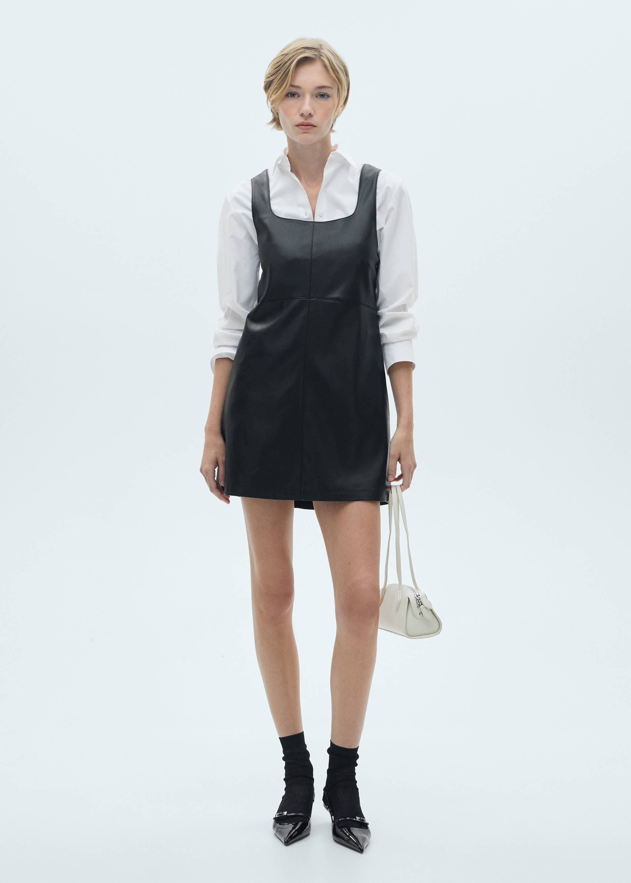 Faux-leather pinafore dress - General plane