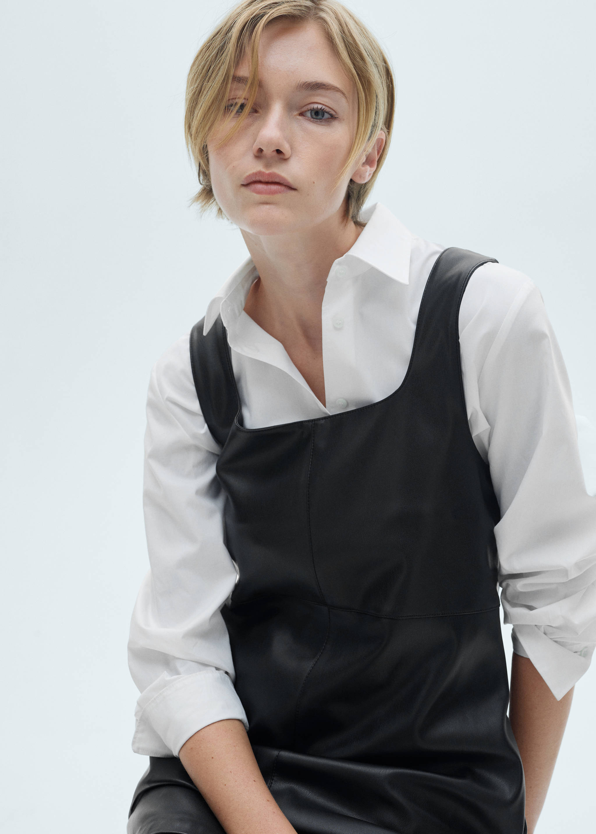 Faux-leather pinafore dress - Details of the article 1