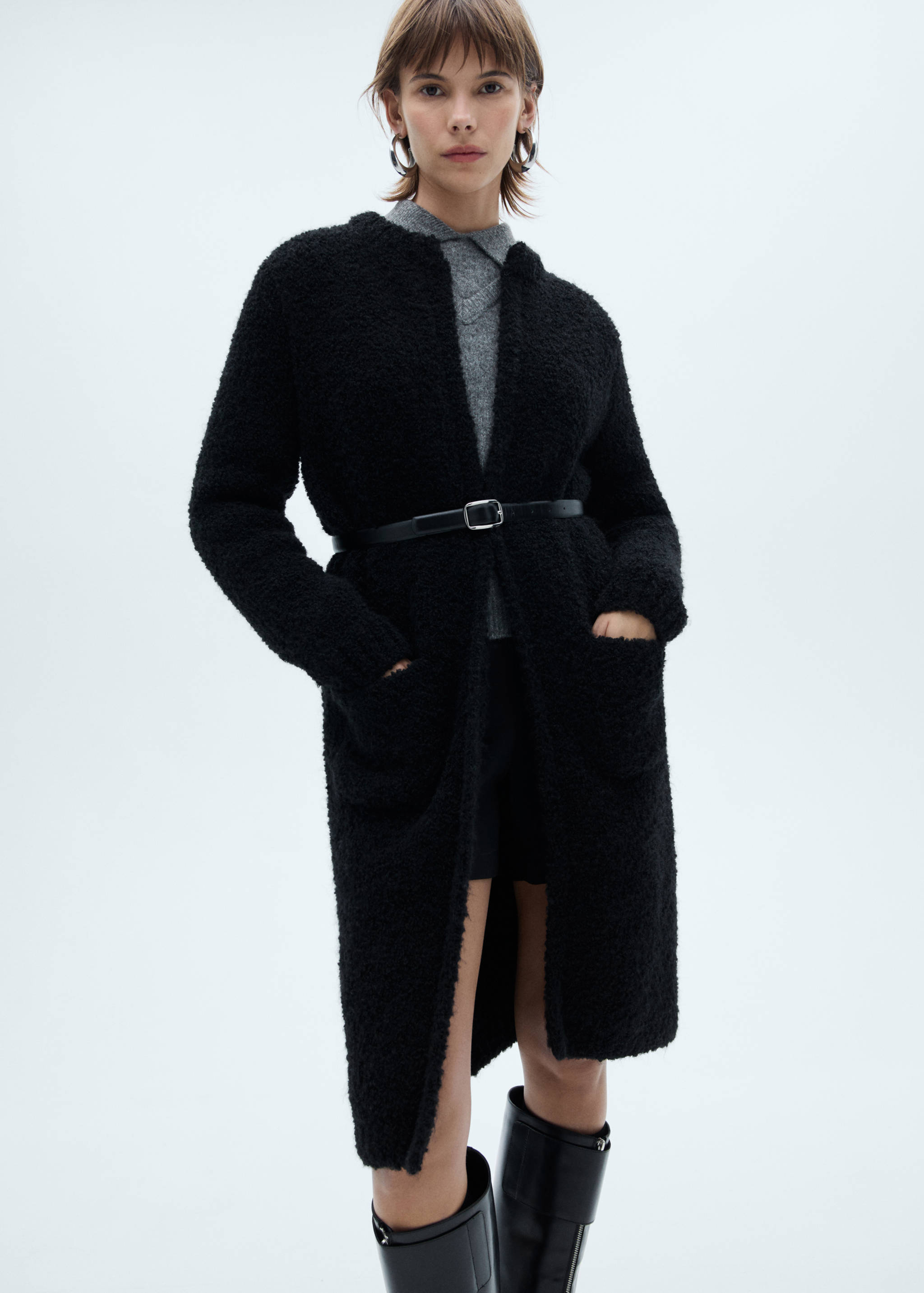 Bouclé knitted coat - Medium plane