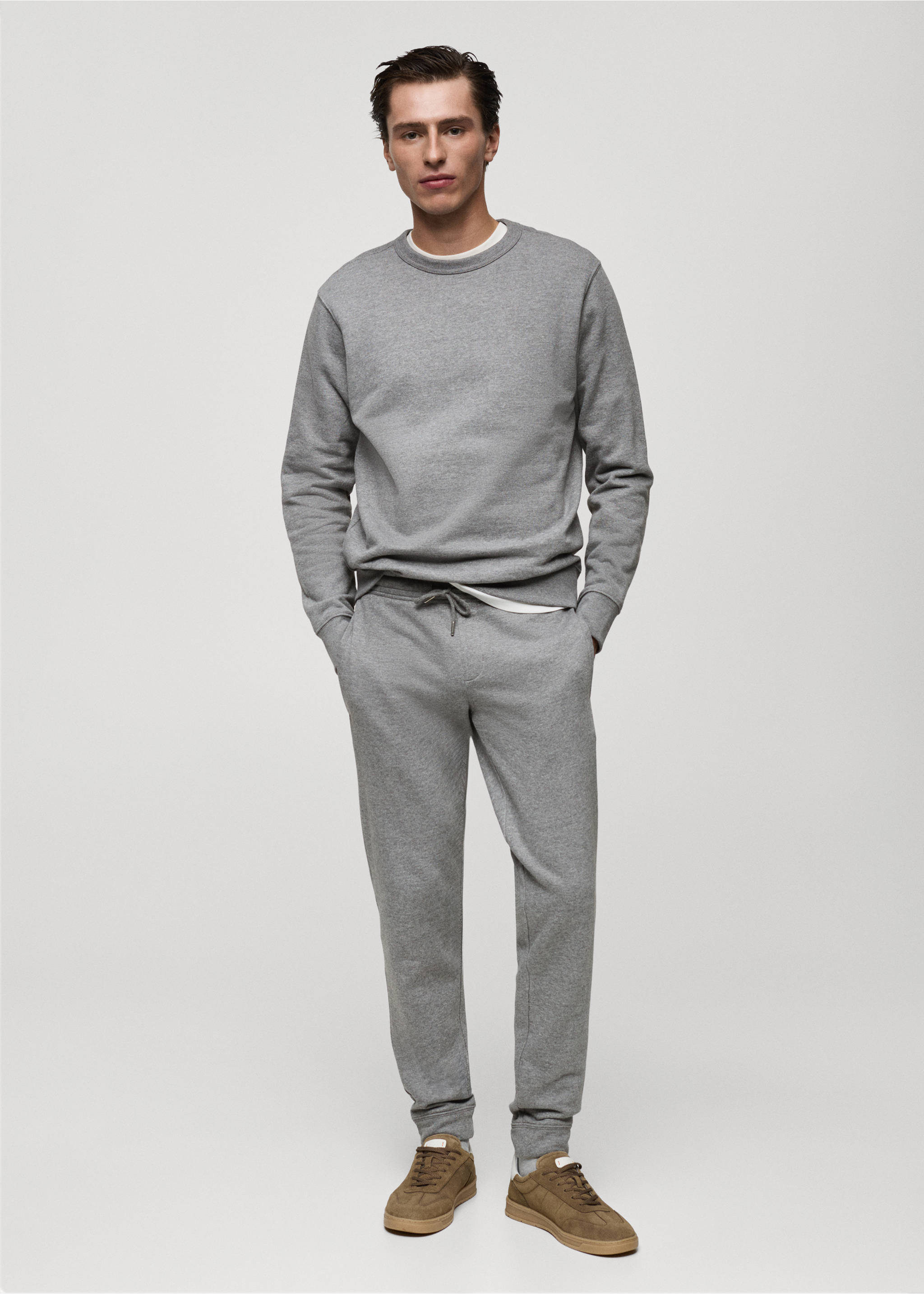Jogger algodón cordón - Plano general, Gris medio vigoré. Ref: 77077112-00.