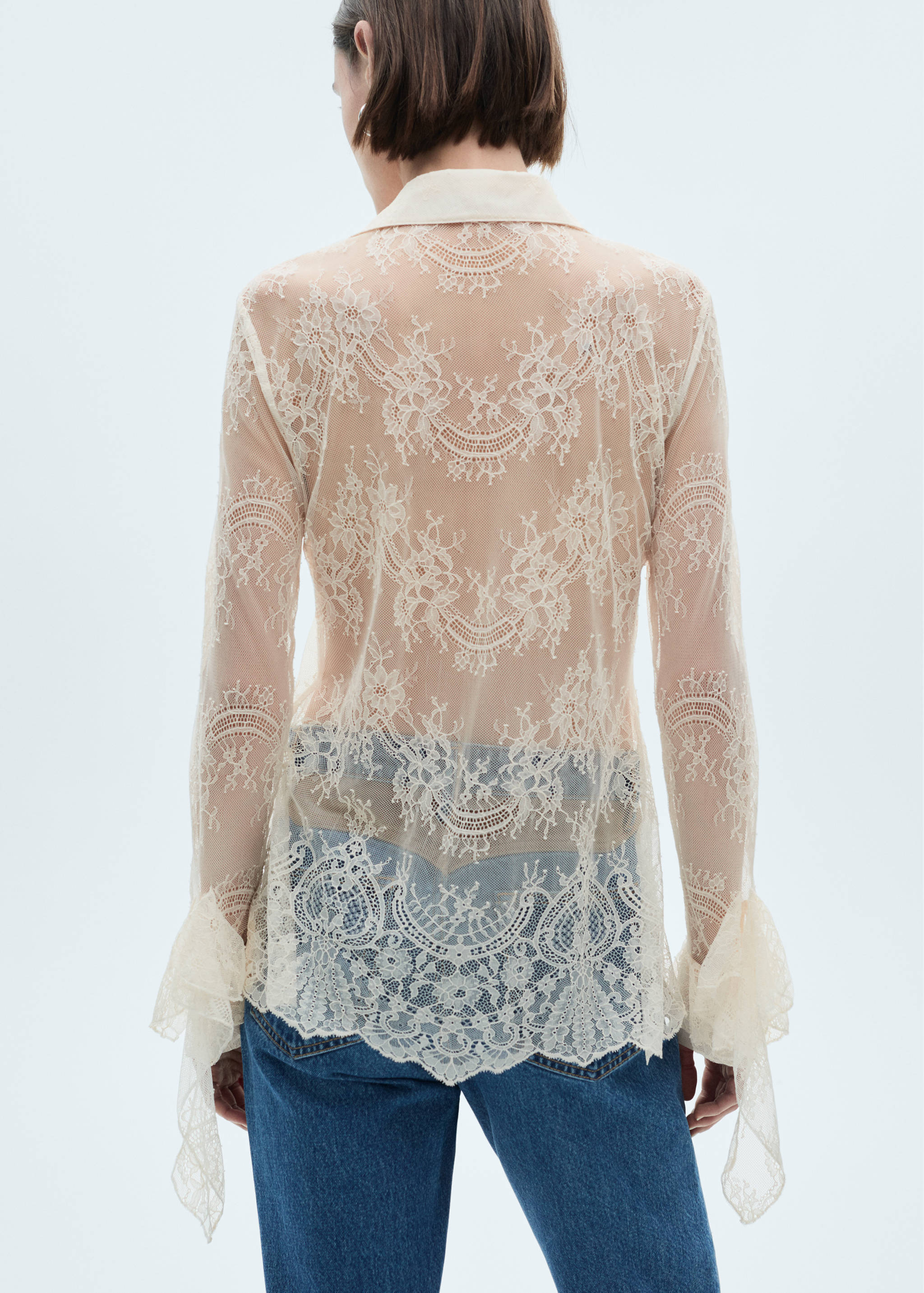 荷叶边凸花花边衬衫 - null