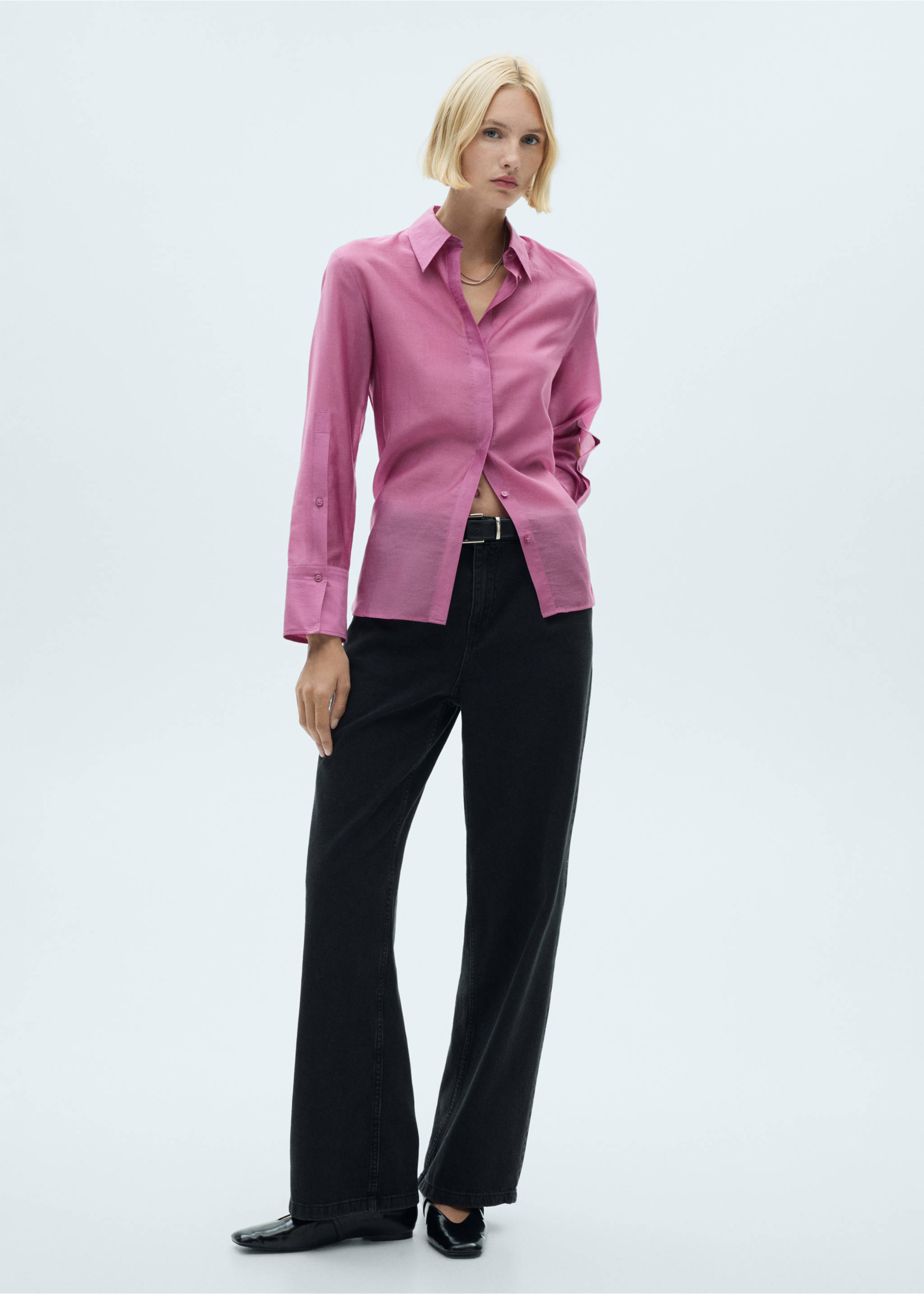 Satin lyocell shirt - Общий план, Розовый. Ref: 77077680-00.