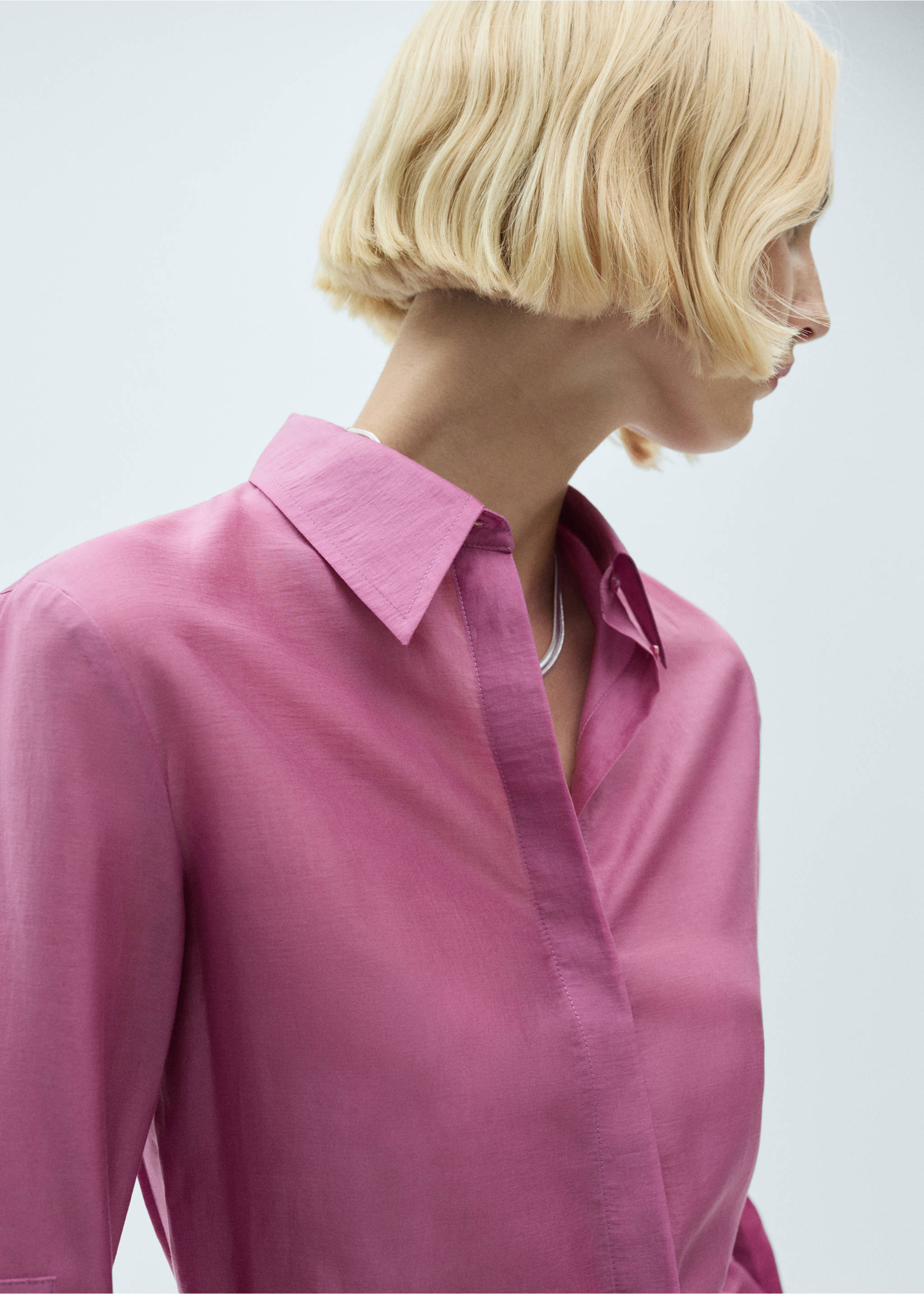 Satin lyocell shirt - Деталь изделия 1, Розовый. Ref: 77077680-00.