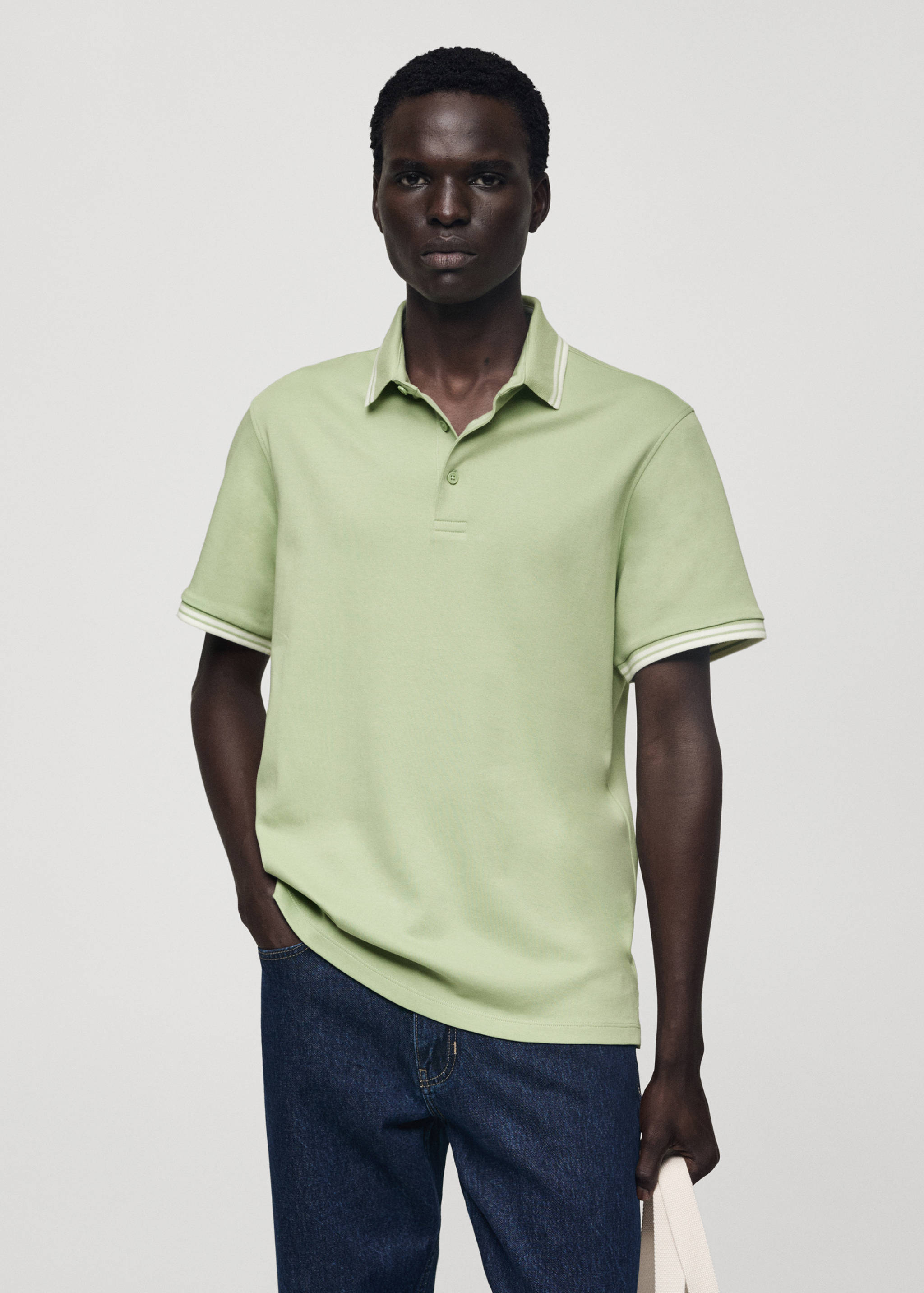 100% cotton polo shirt with contrast piping - Medium plane