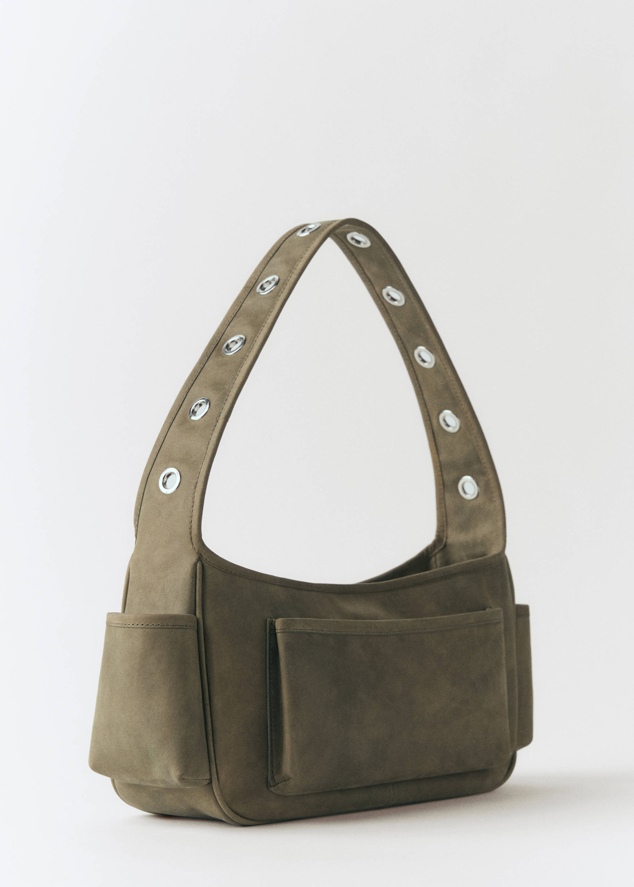 Leather bag with studs and pockets - Medium plane